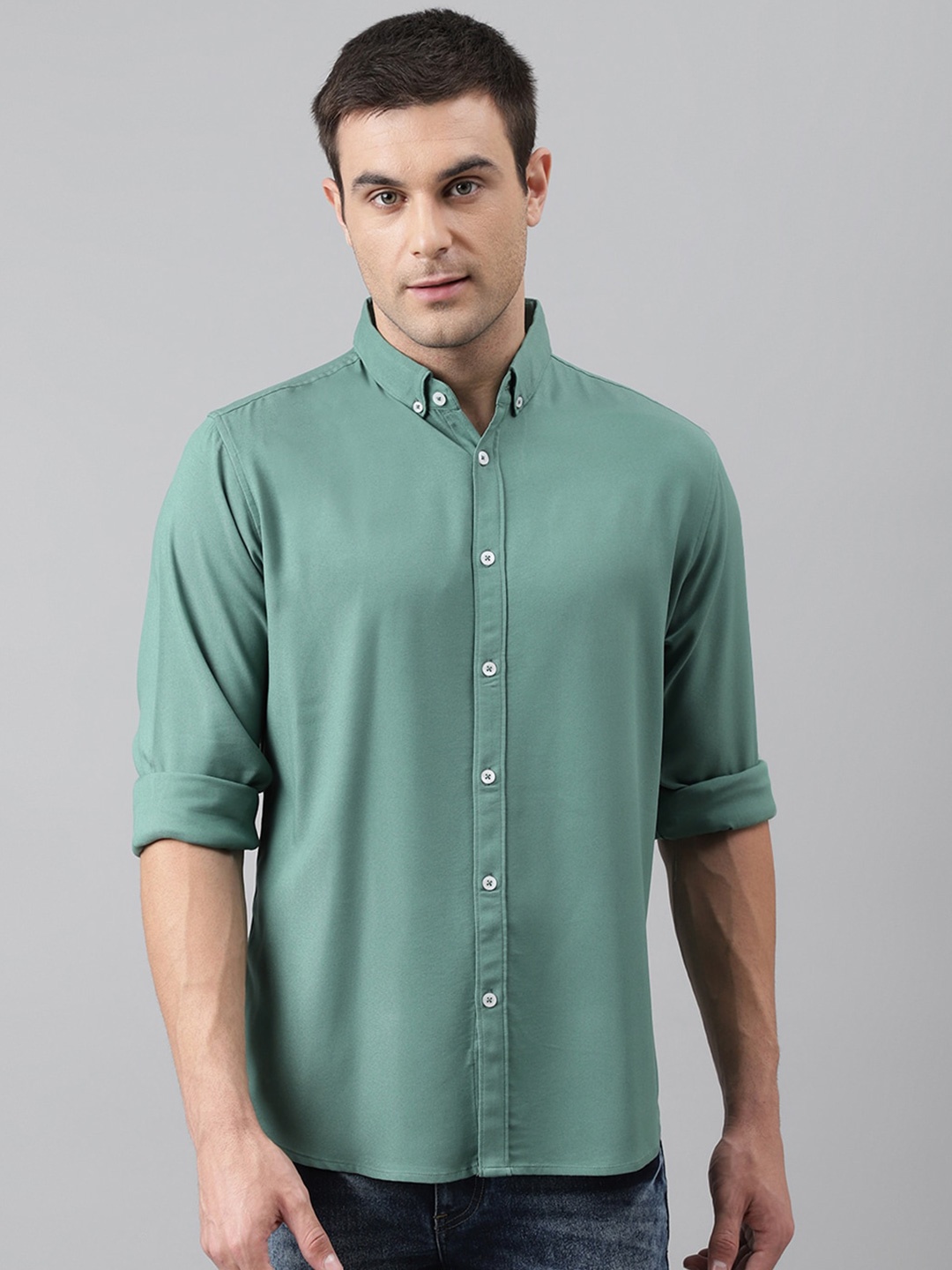 

Dennis Lingo Men Green Comfort Slim Fit Casual Shirt