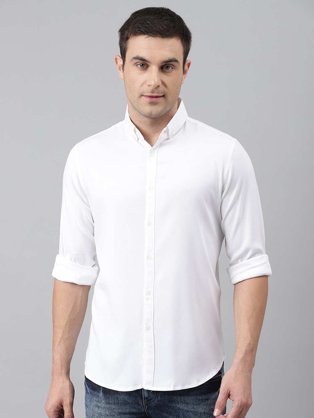 

Dennis Lingo Men White Comfort Slim Fit Casual Shirt