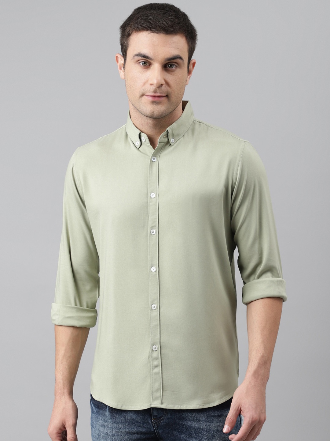 

Dennis Lingo Men Green Comfort Slim Fit Casual Shirt