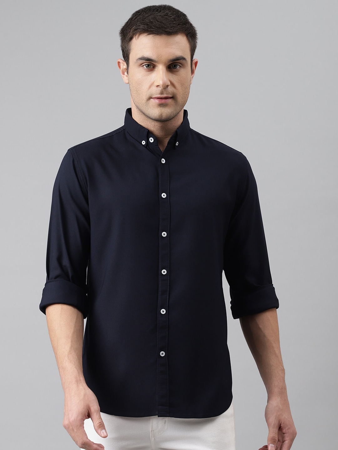 

Dennis Lingo Men Navy Blue Comfort Slim Fit Casual Shirt