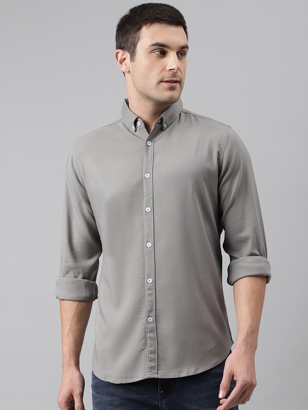 

Dennis Lingo Men Grey Comfort Slim Fit Casual Shirt
