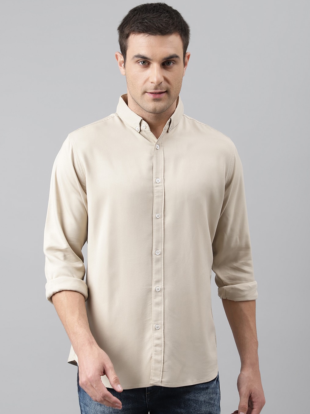 

Dennis Lingo Men Cream-Coloured Comfort Slim Fit Casual Shirt