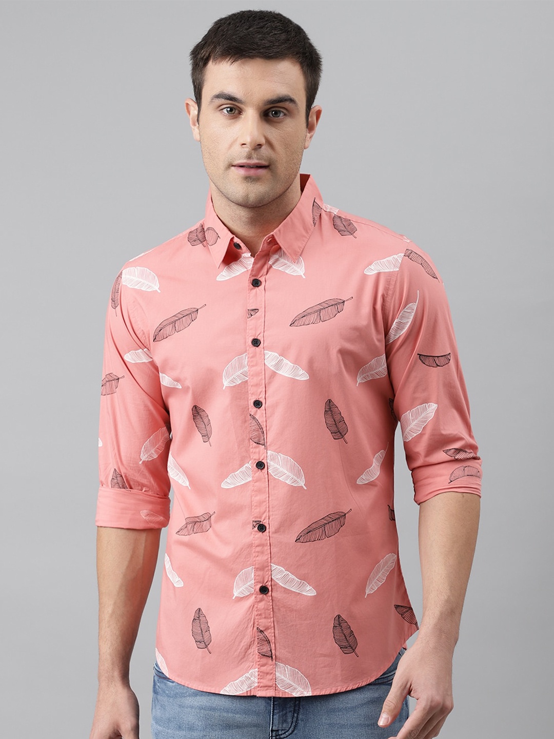 

Dennis Lingo Men Pink Comfort Slim Fit Printed Casual Shirt