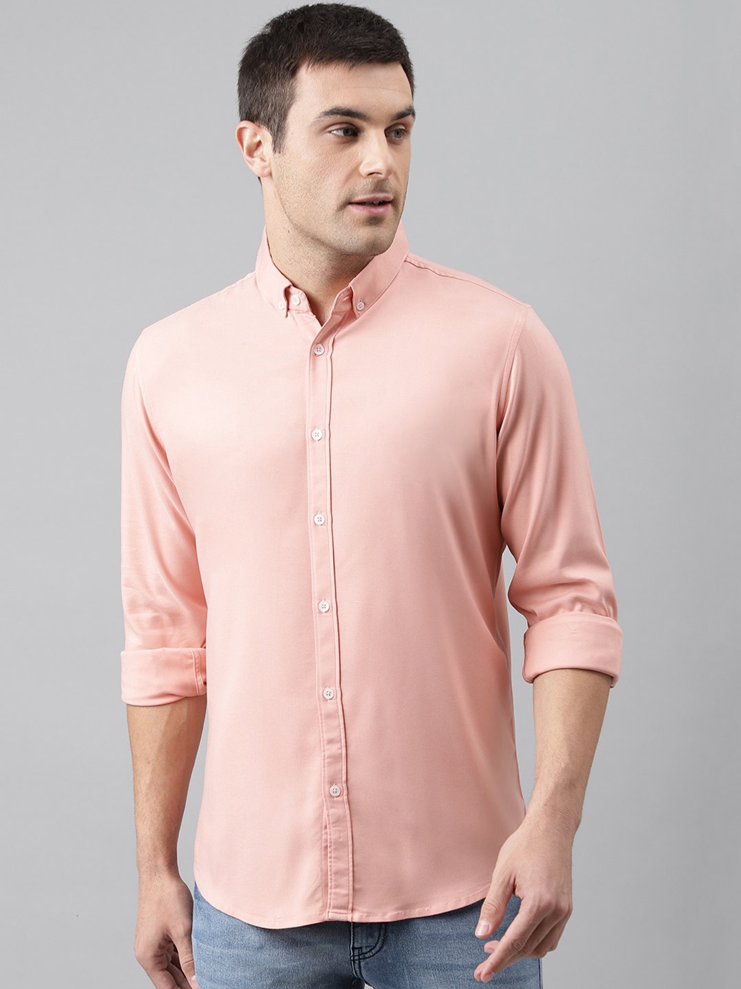 

Dennis Lingo Men Peach-Coloured Comfort Slim Fit Casual Shirt