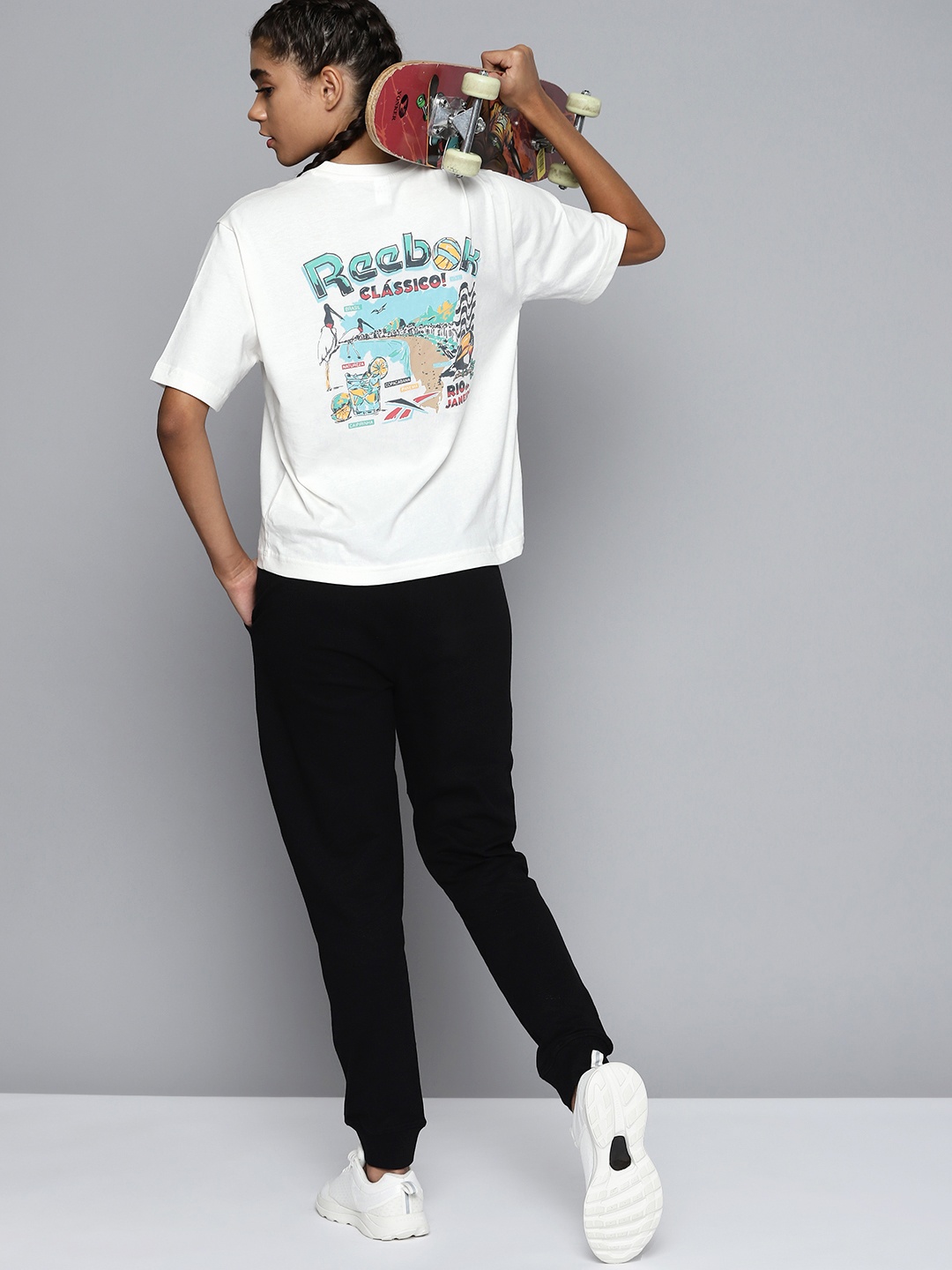 

Reebok Classic Women Off White Graphic Printed Pure Cotton T-shirt