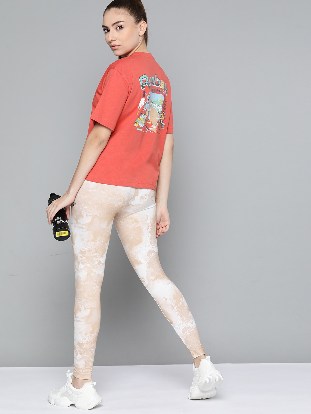 

Reebok Classic Women Rust Orange Printed Drop-Shoulder Sleeves Pure Cotton T-shirt
