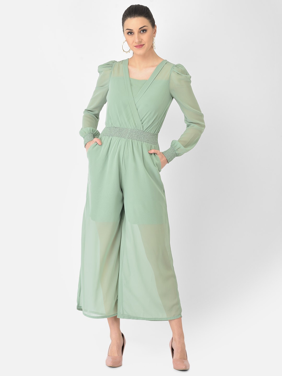 

Eavan Pastel Green Solid Basic Jumpsuit