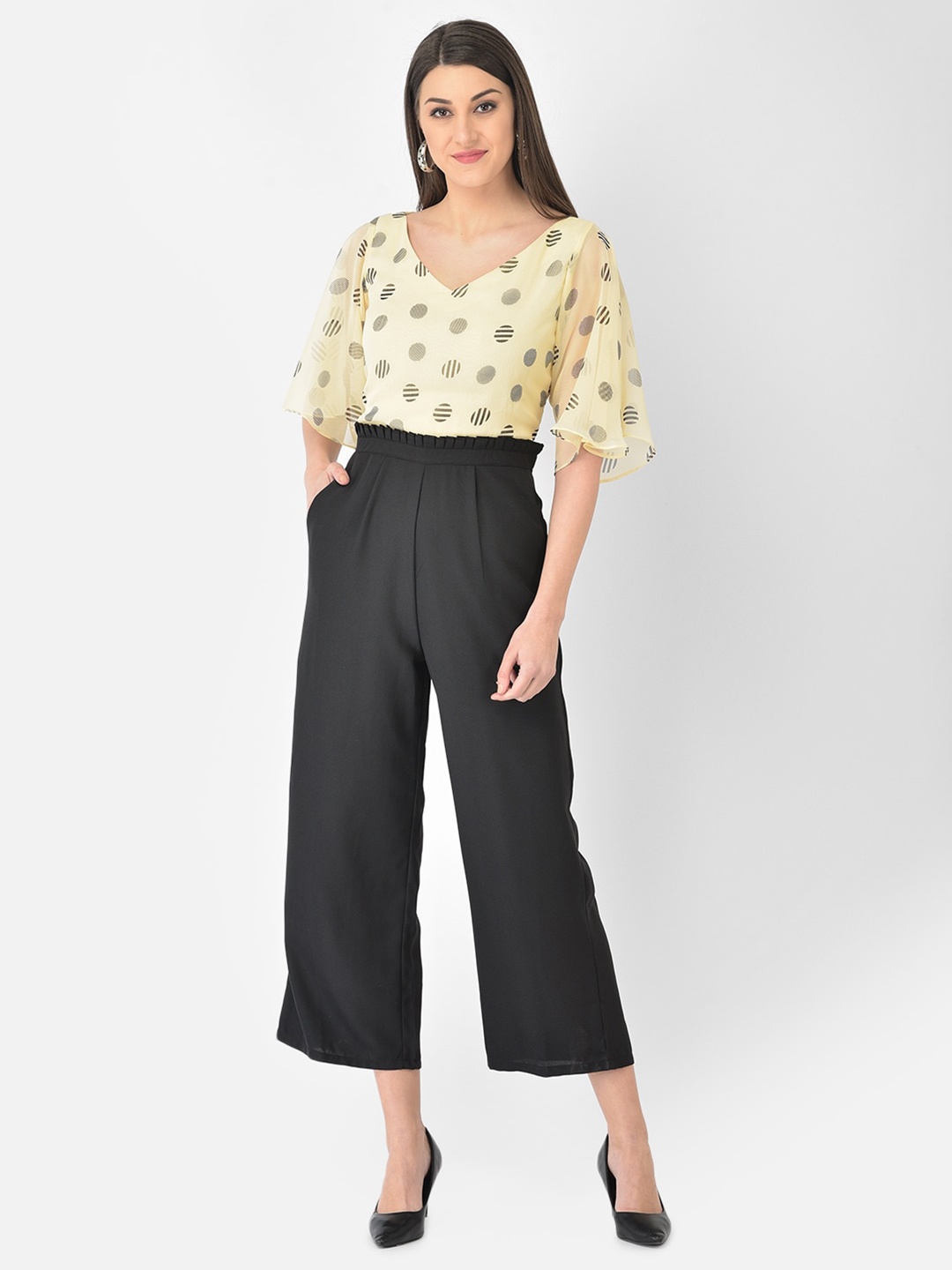 

Eavan Yellow & Black Printed Basic Jumpsuit