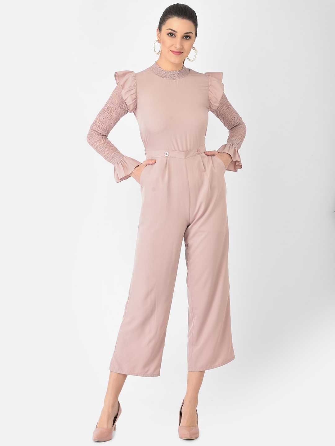 

Eavan Women Pink Self Design Basic Jumpsuit
