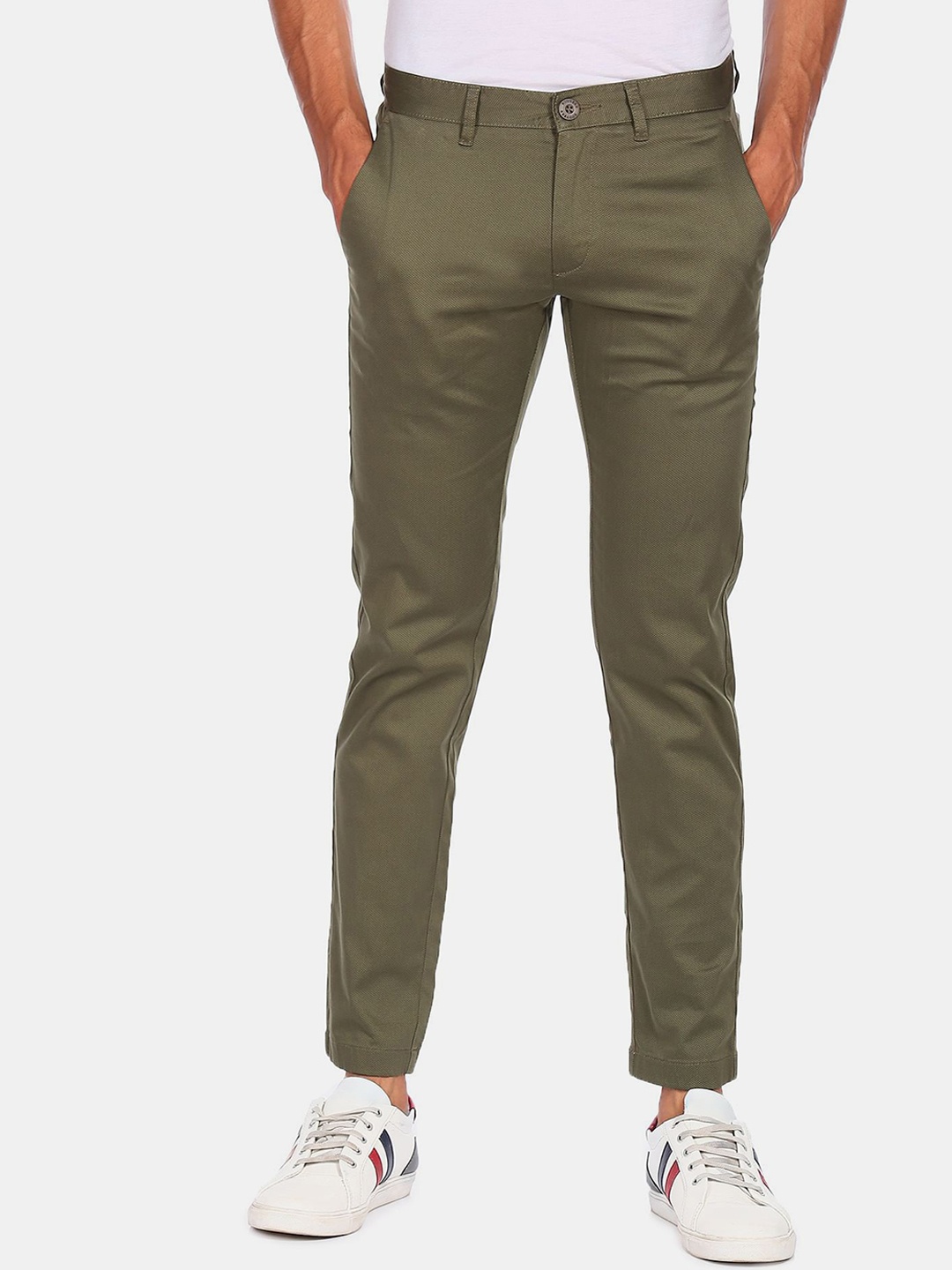 

Ruggers Men Olive Green Slim Fit Trousers