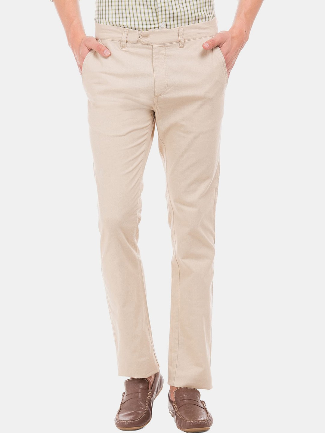 

Ruggers Men Beige Slim Fit Pure Cotton Chinos Trousers