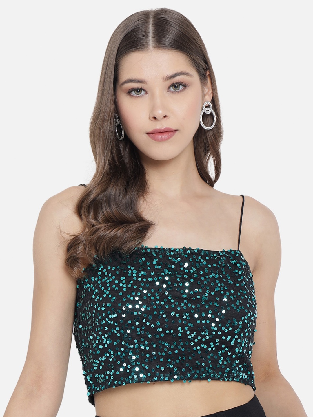 

Trend Arrest Green Embellished Crop Top