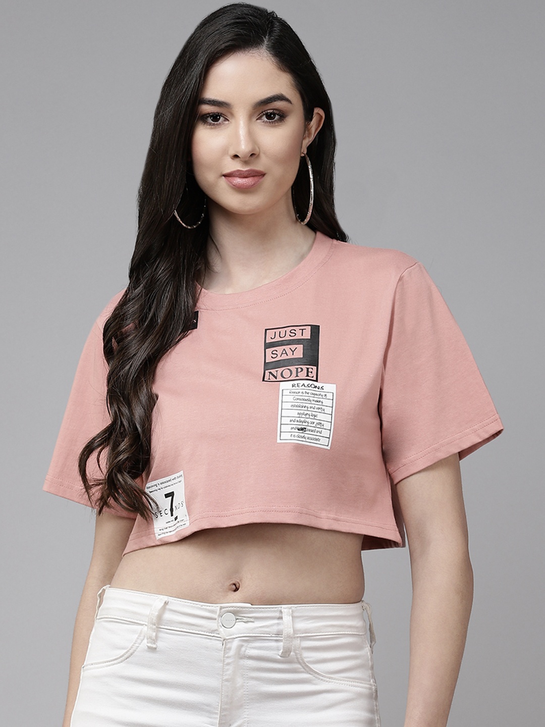 

The Dry State Women Rose & Black Printed Boxy Crop T-shirt