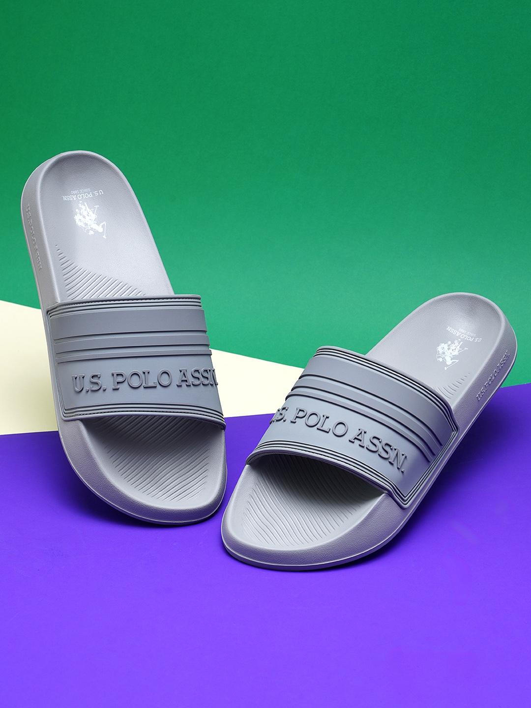 

U S Polo Assn Men Grey Sliders