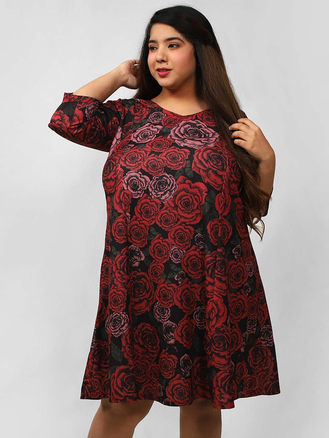 

Amydus Women Plus Size Black Ethnic Motifs A-Line Dress