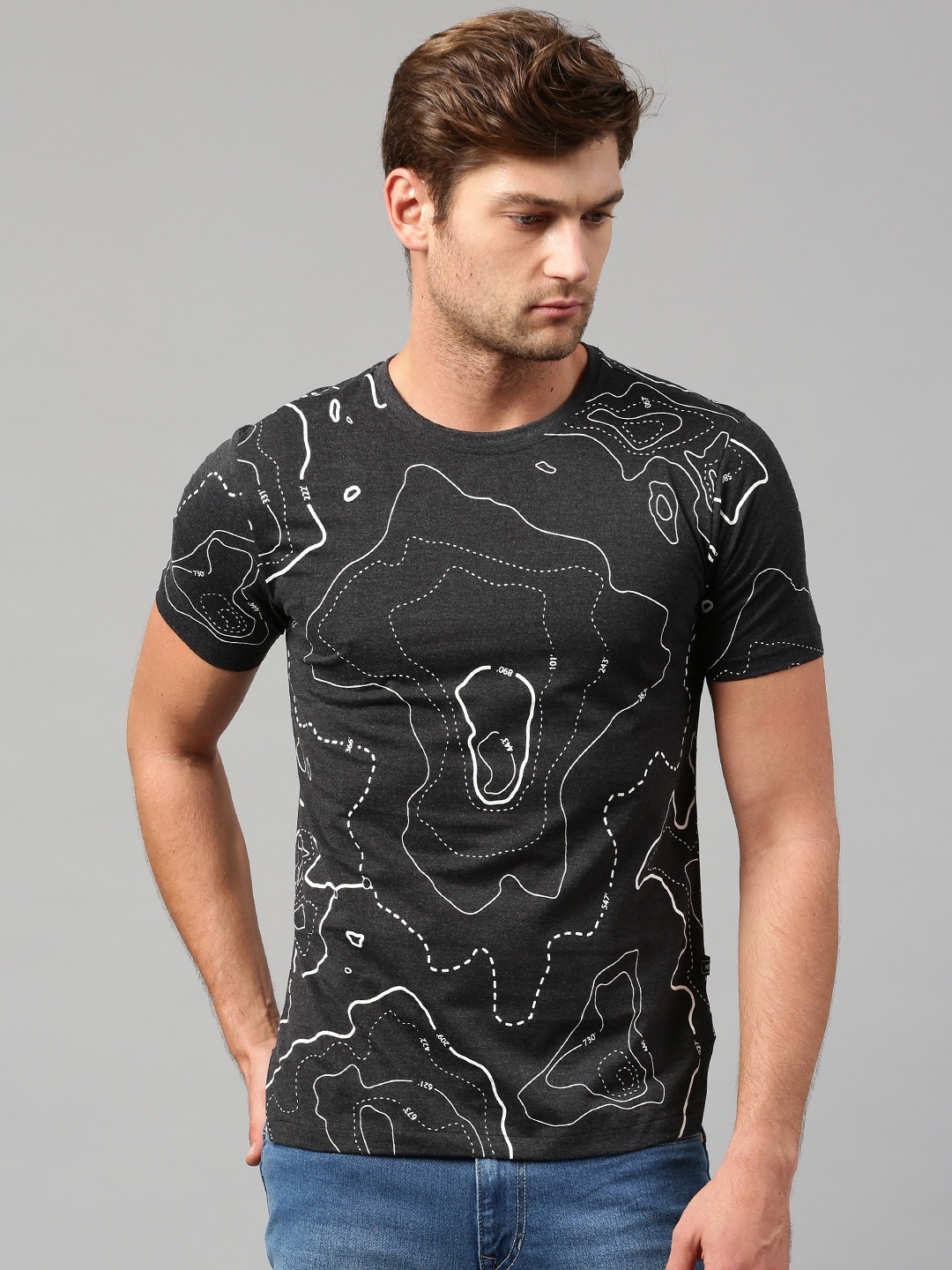 

HRX by Hrithik Roshan Men Charcoal Grey Printed T-shirt