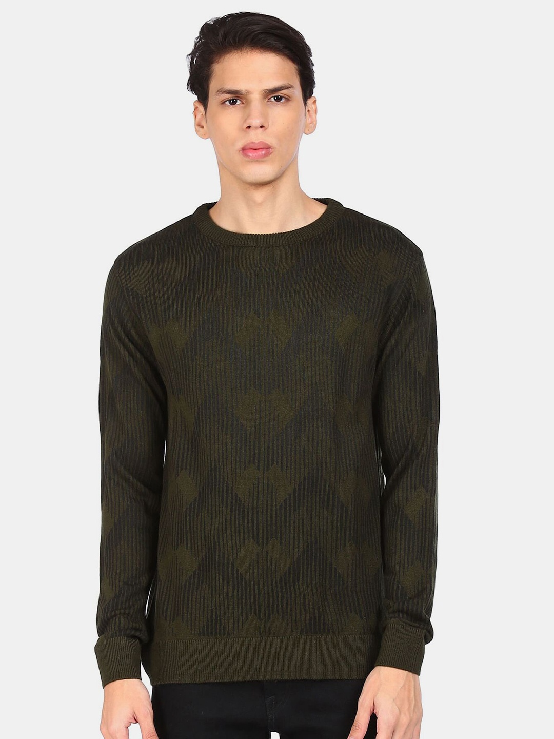 

Ruggers Men Green & Navy Blue Printed Pullover