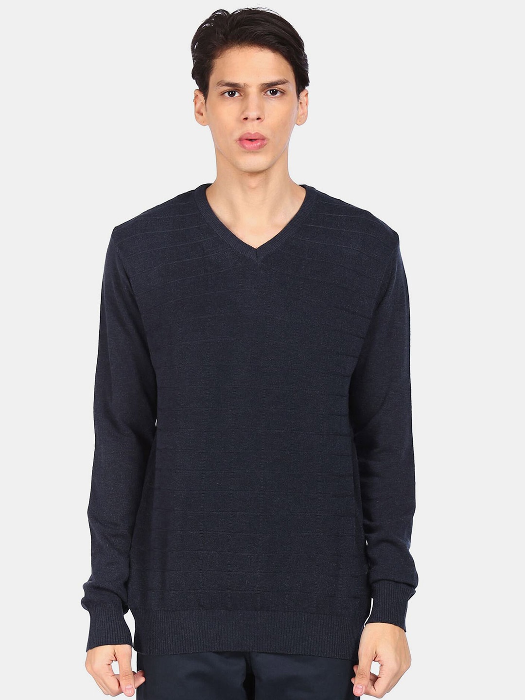 

Ruggers Men Blue Textured Pullover Sweater
