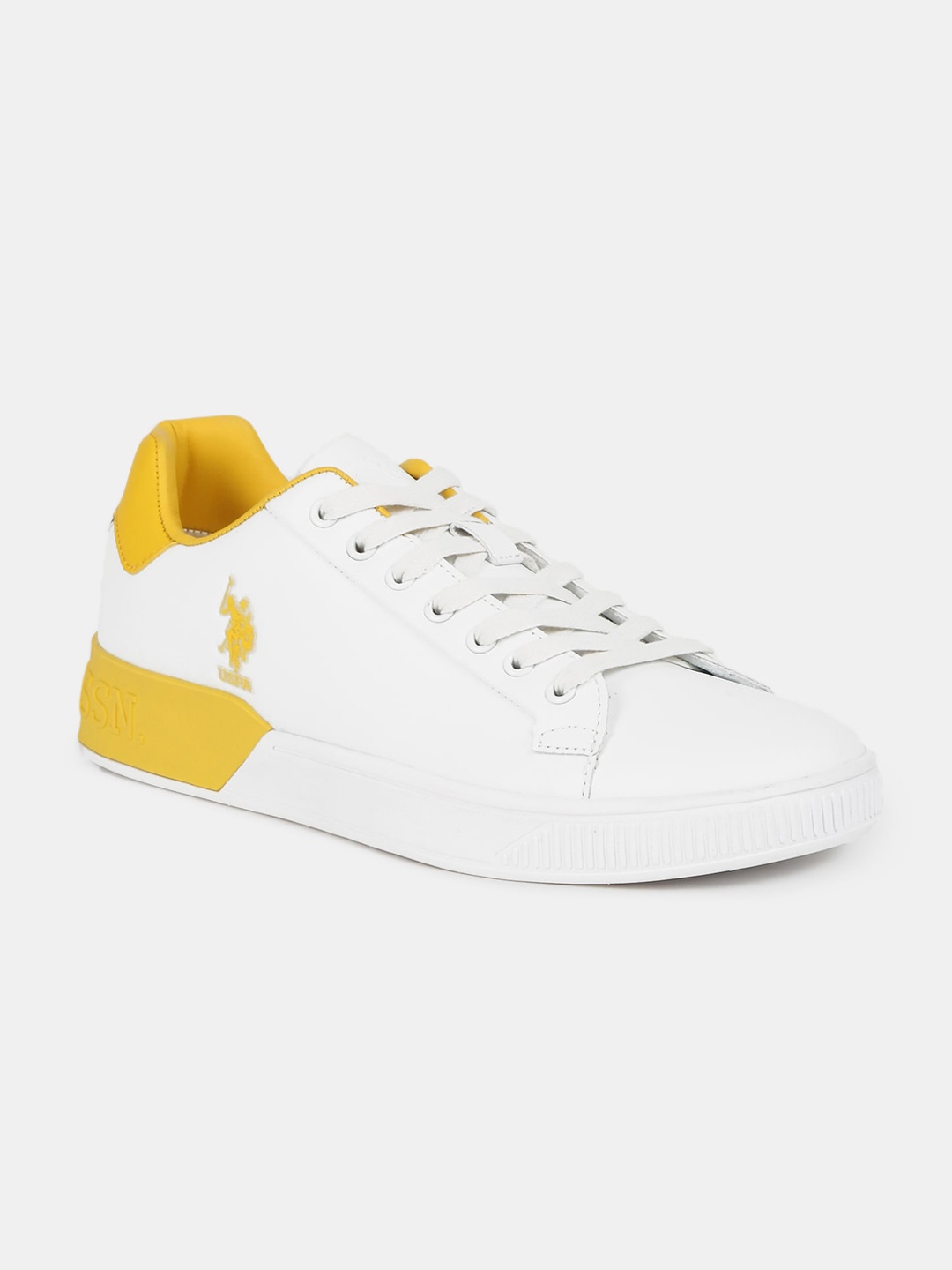 

U.S. Polo Assn. Men White & Yellow Colourblocked PU Sneakers