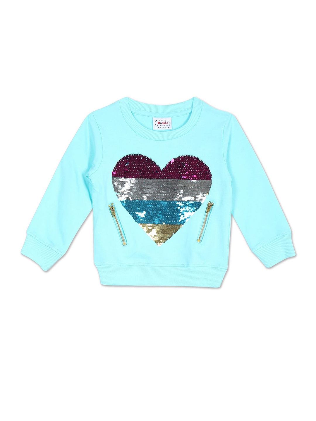 

Donuts Girls Teal Self Design Round Neck Sweatshirt