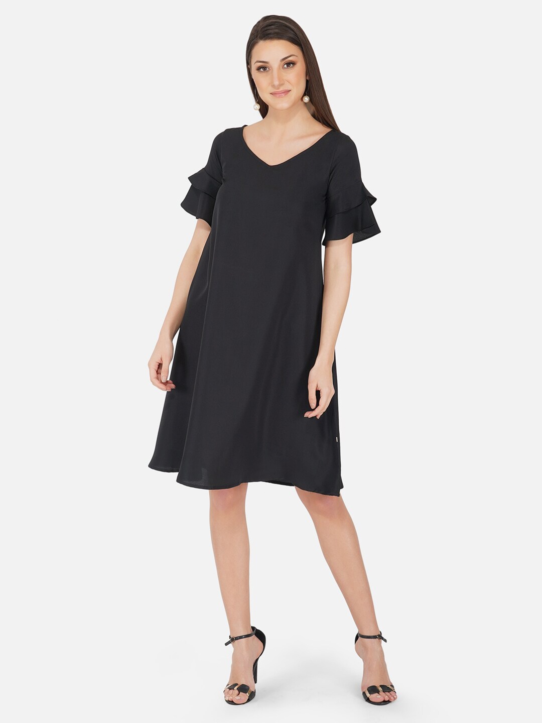 

FABNEST Women Black A-Line Dress