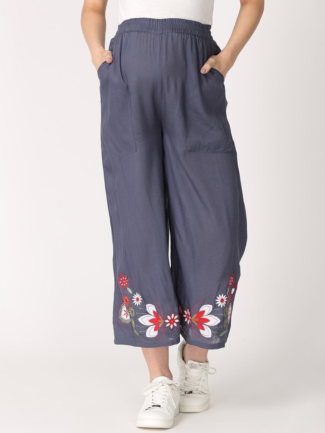 The Mom Store Women Grey Flared Maternity Culottes