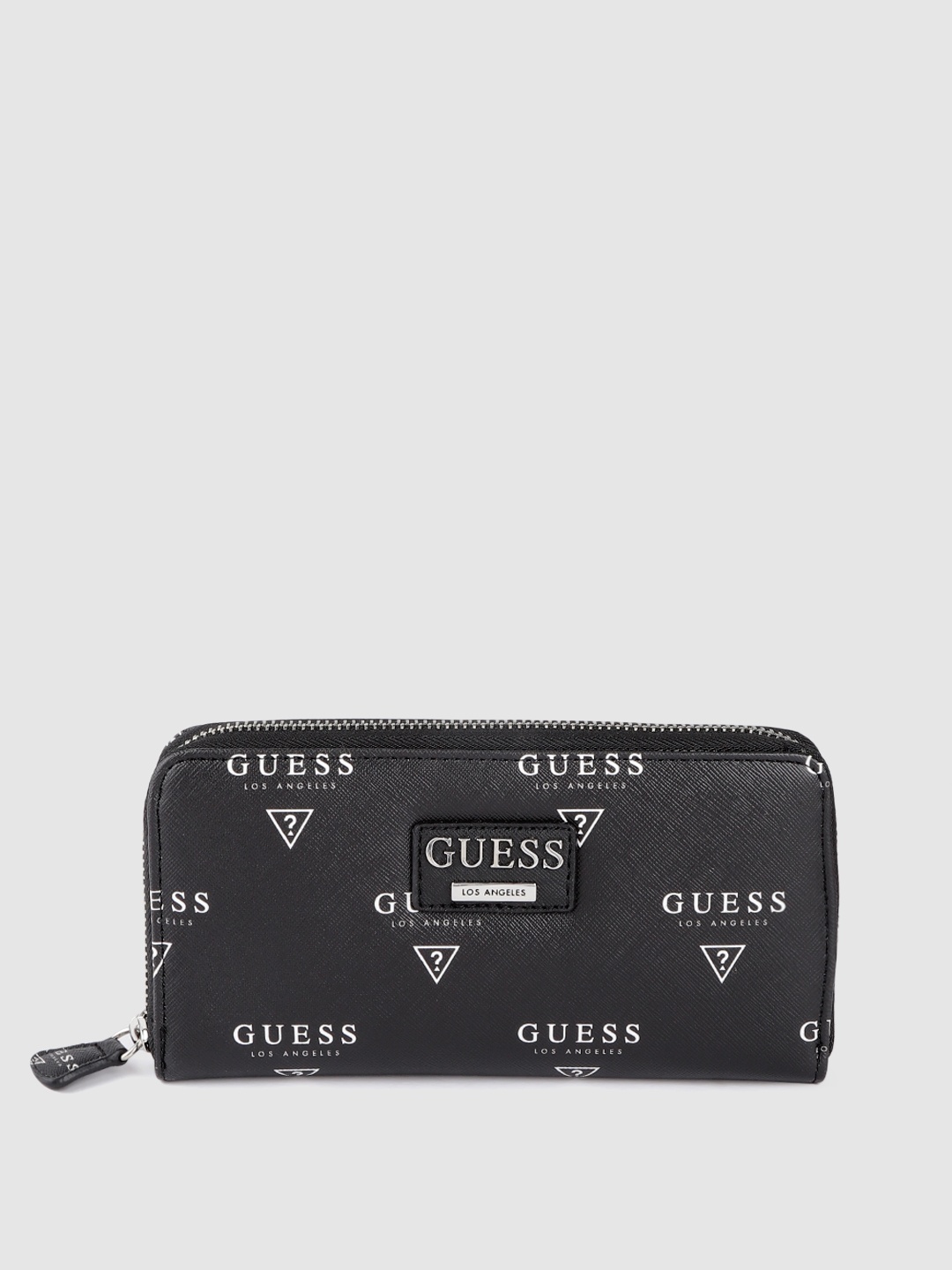 

GUESS Women Black & White Brand Logo Print Zip Around Wallet