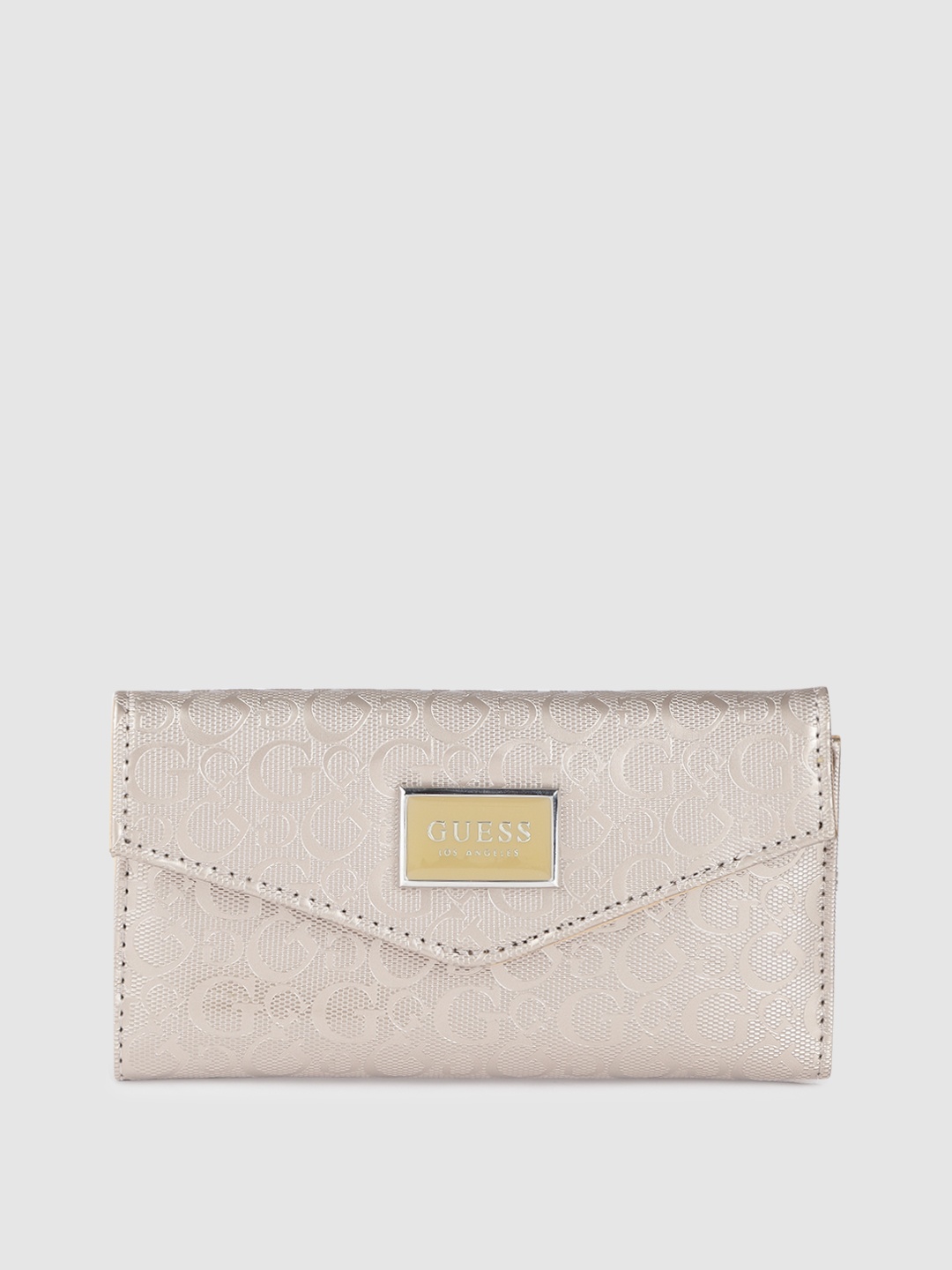 

GUESS Women Silver-Toned Brand Logo Textured Three Fold Wallet