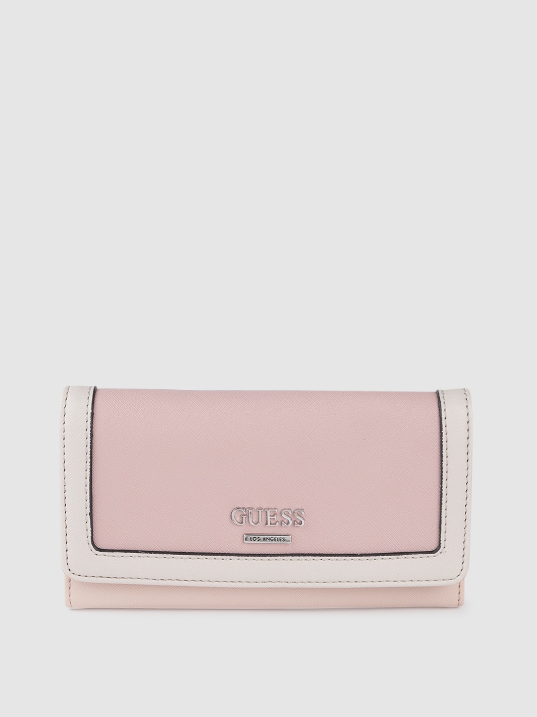 

GUESS Women Dusty Pink & Off-White Saffiano Textured Three Fold Wallet