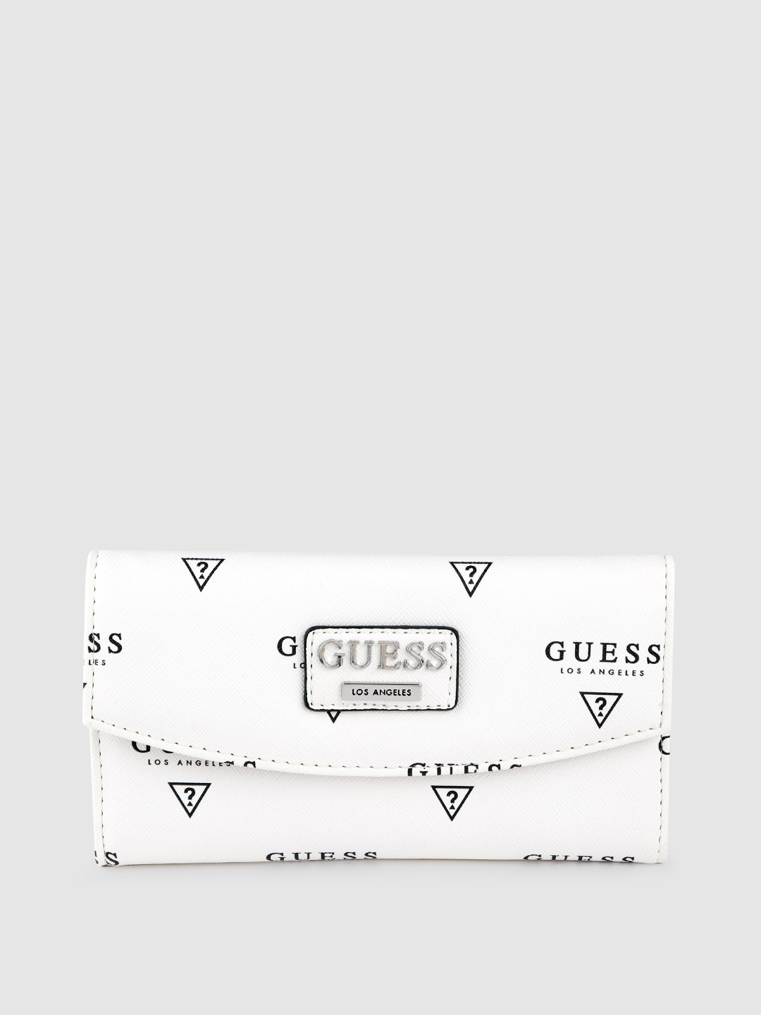 

GUESS Women White & Black Brand Logo Print Three Fold Wallet