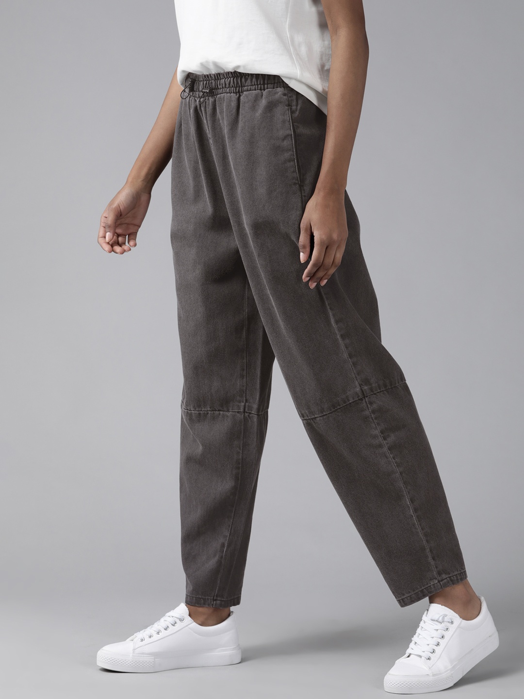 

Roadster Women Charcoal Grey Pure Cotton Slouchy Jogger Jeans