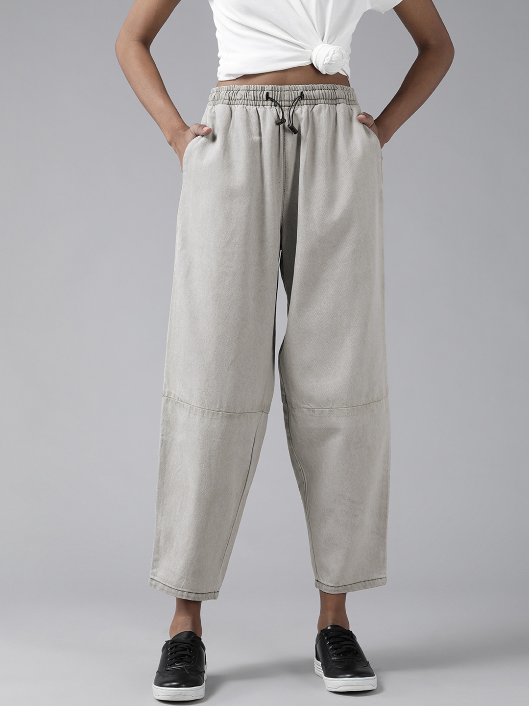 

Roadster Women Beige Pure Cotton Mid Rise Slouchy Jogger Jeans