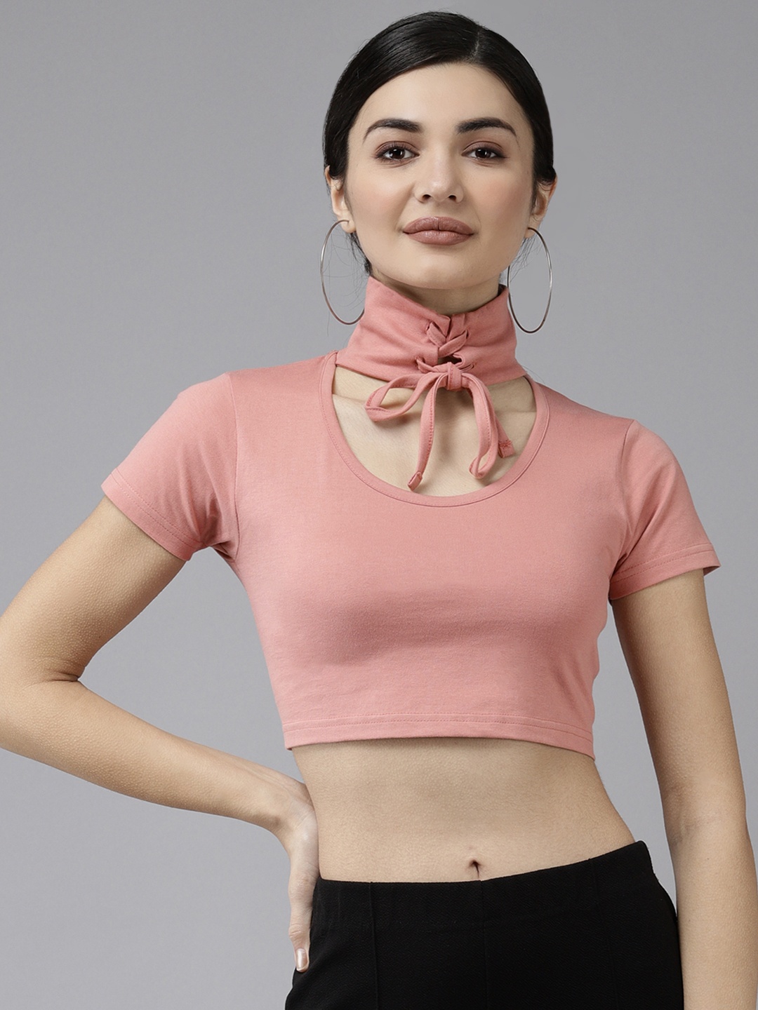 

The Dry State Pink Solid Crop Top with Tie Up Detail