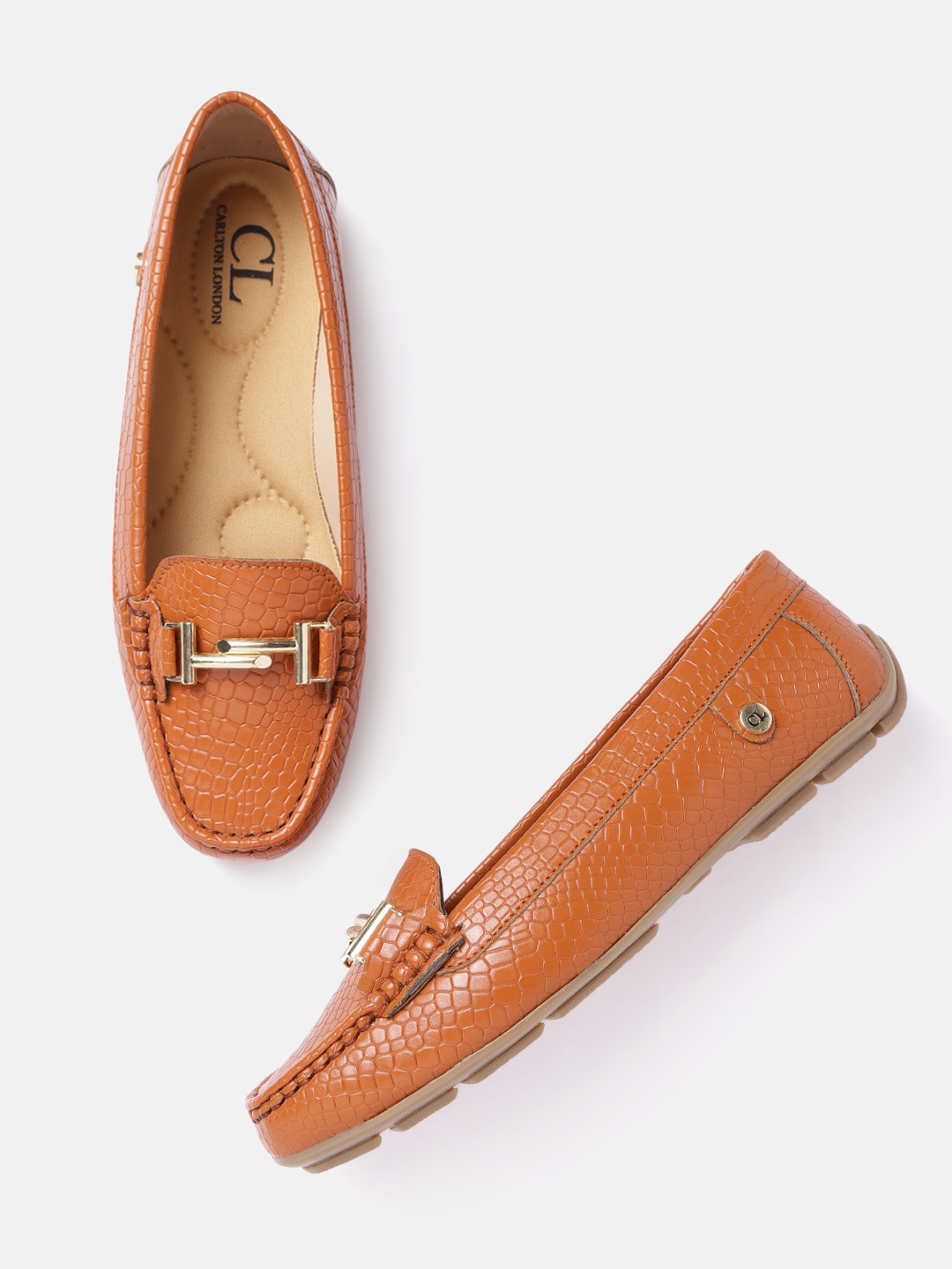 

Carlton London Women Tan Brown Croc Textured Driving Shoes