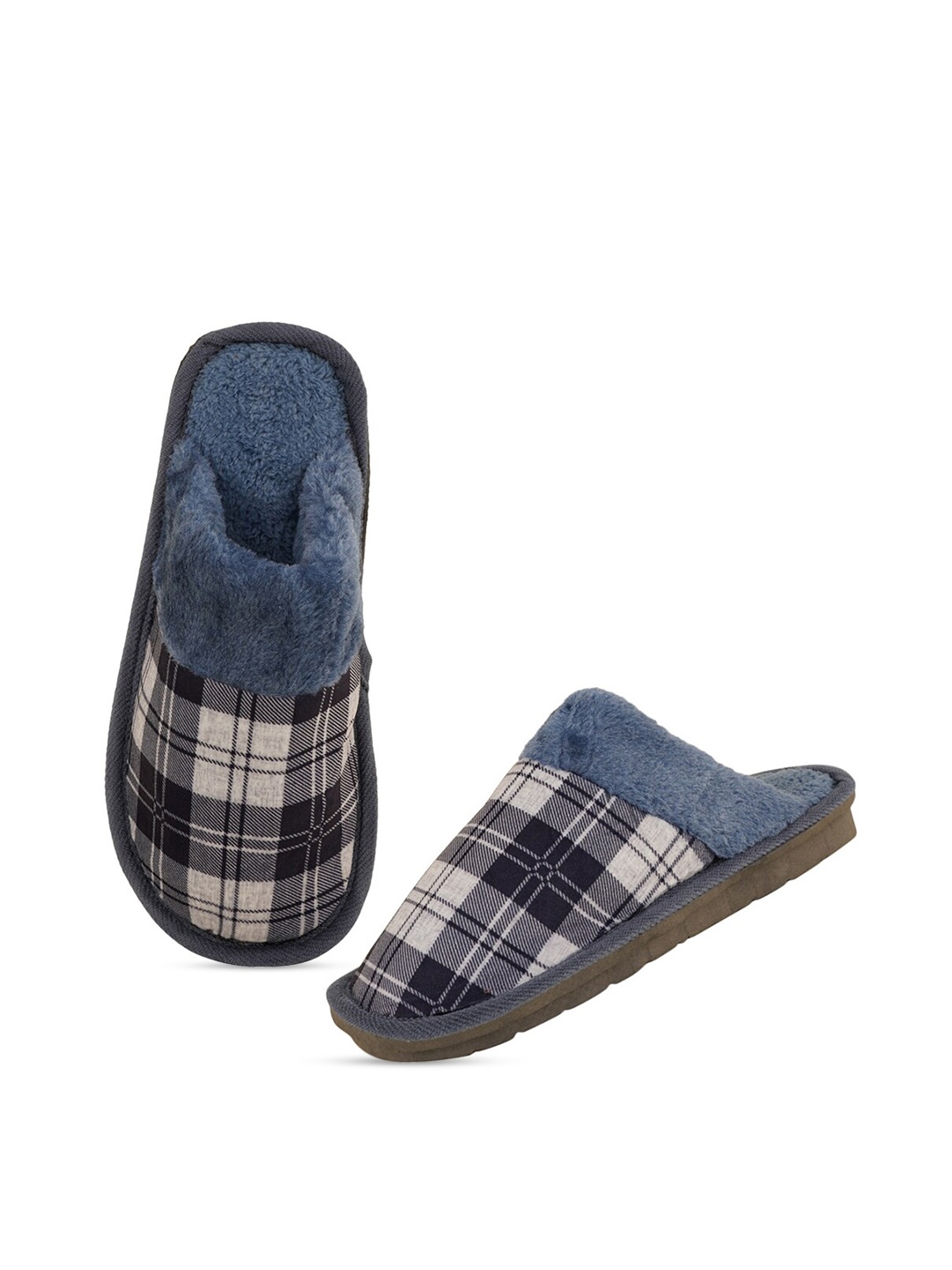 

Walkfree Men Blue & Grey Checked Printed Slip-On Bedroom Slippers