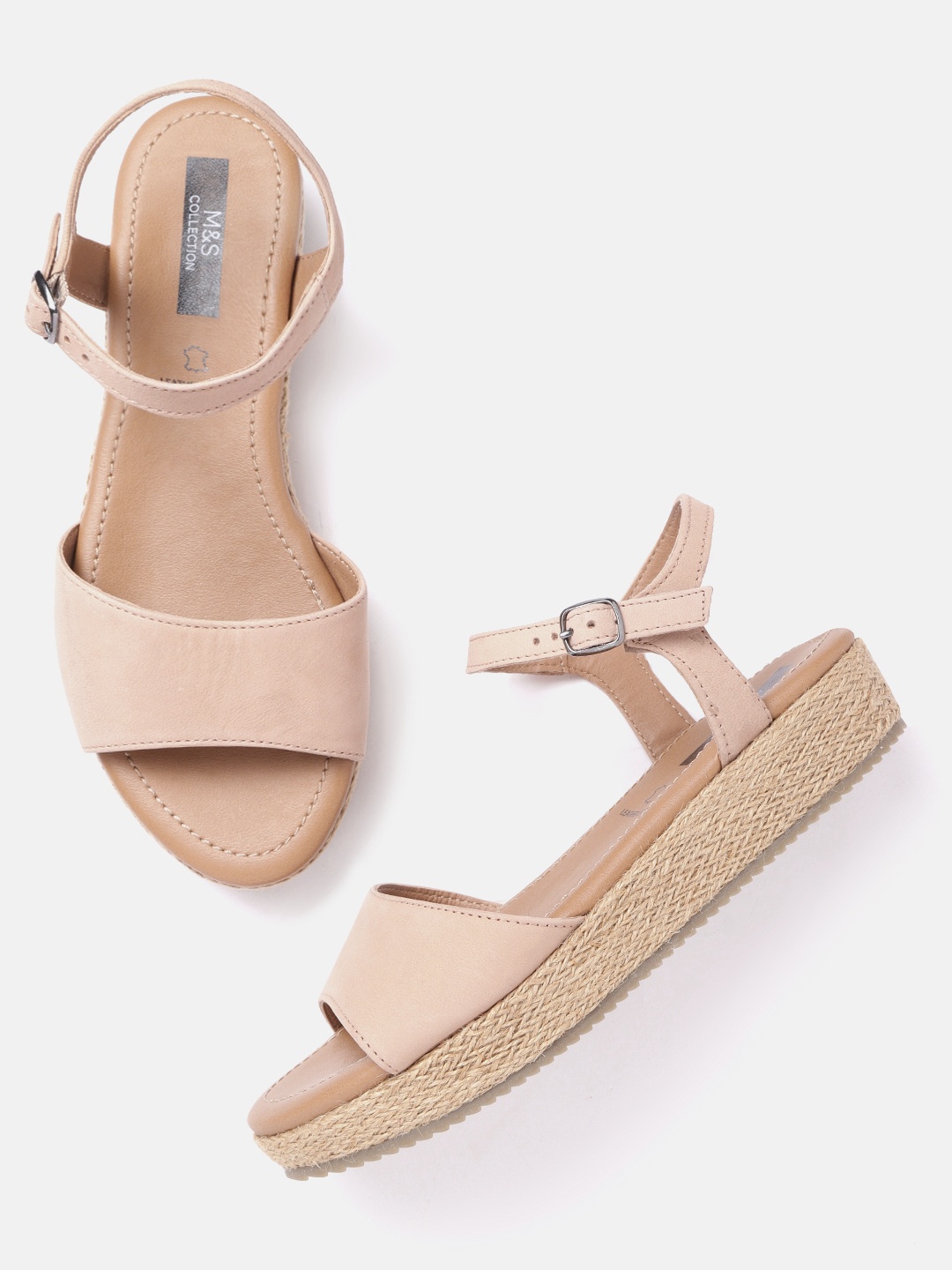 

Marks & Spencer Women Nude-Coloured PU Flatform Sandals