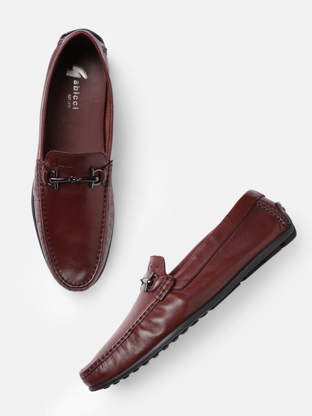 

GABICCI Men Burgundy Leather Casual Horsebit Loafers