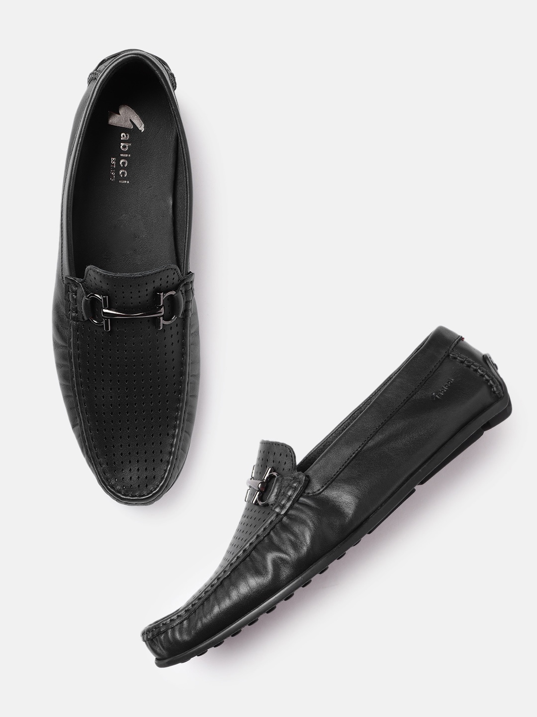 

GABICCI Men Black Textured Leather Casual Horsebit Loafers