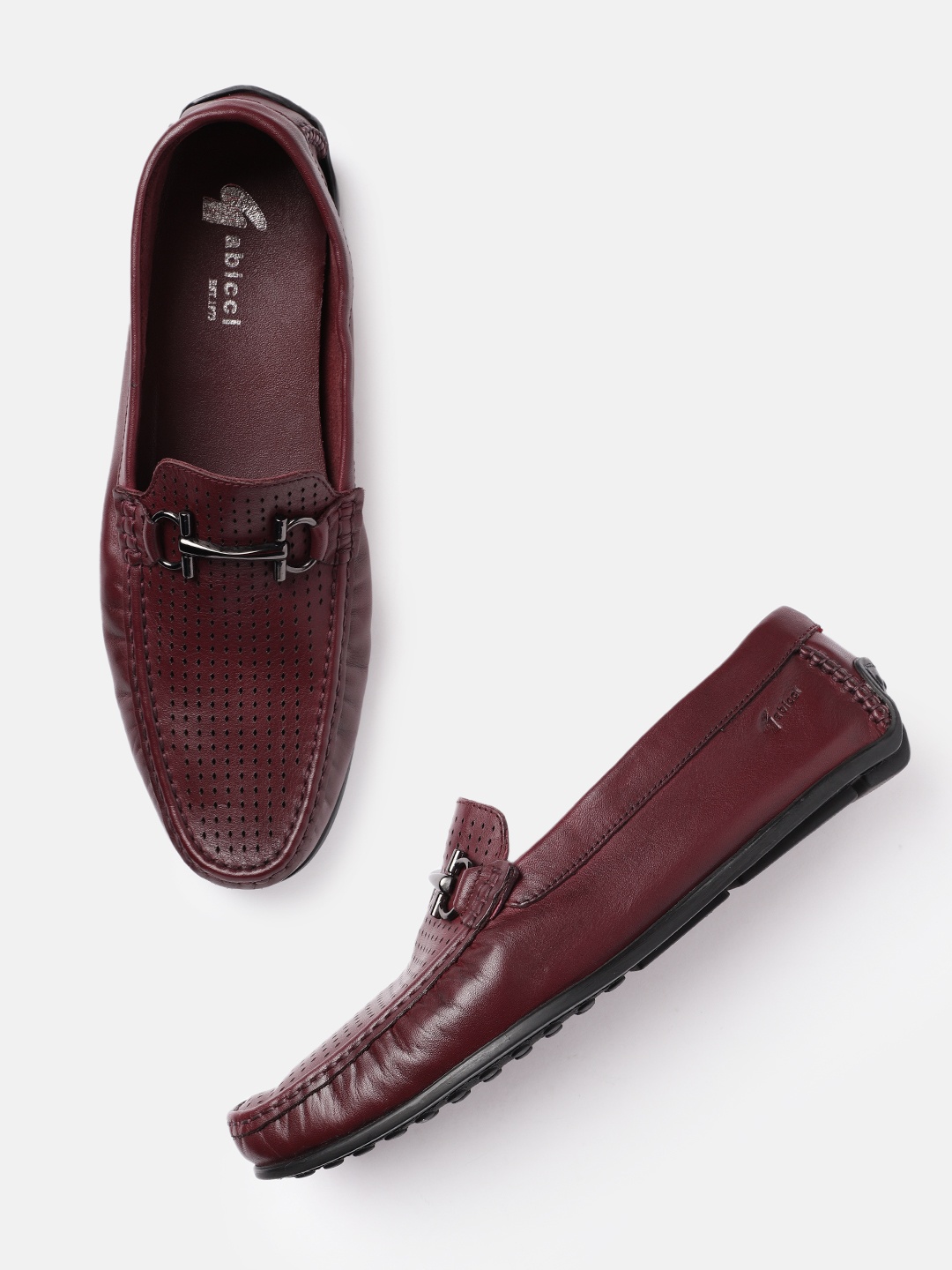 

GABICCI Men Burgundy Textured Leather Casual Horsebit Loafers