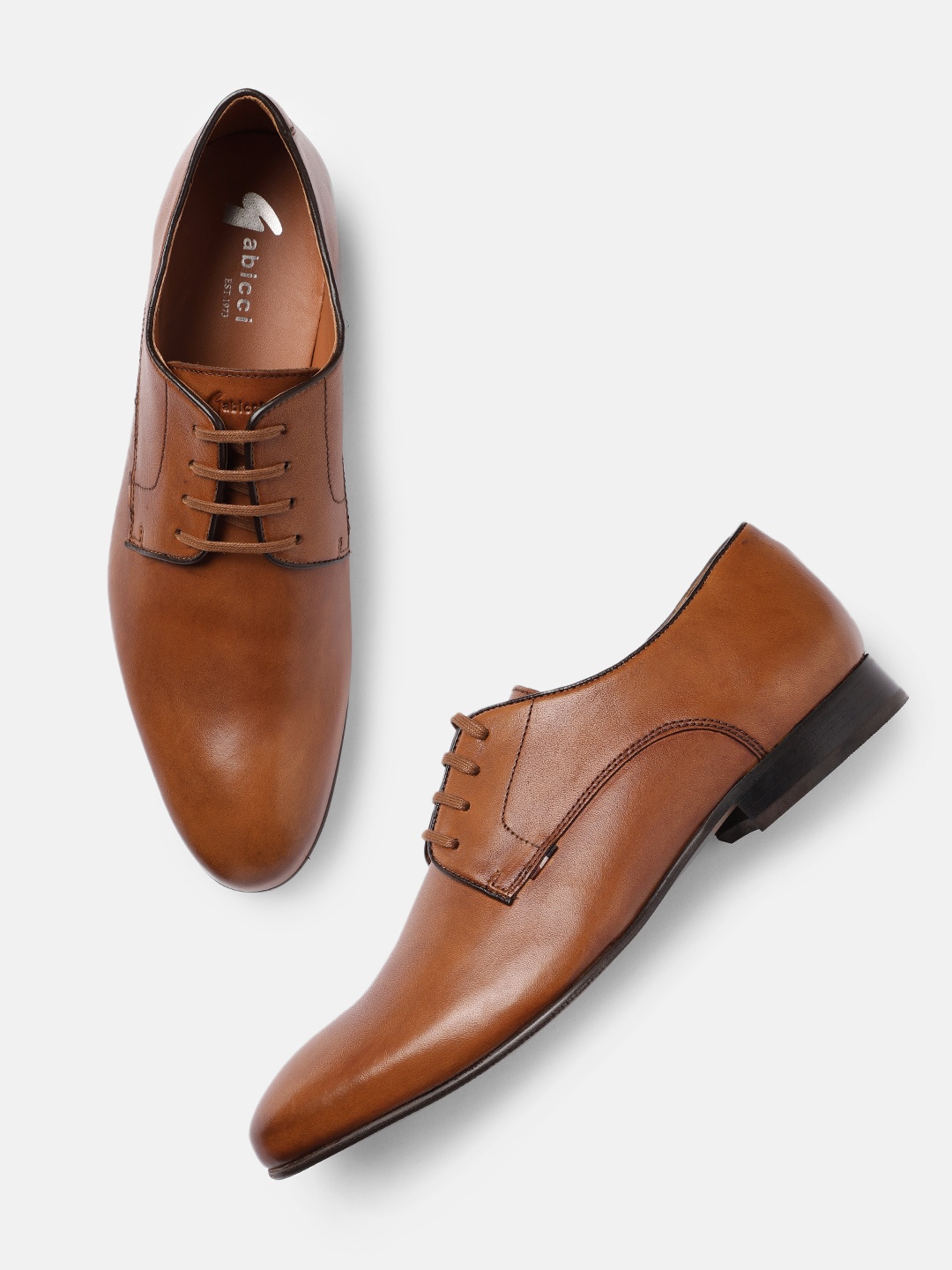 

GABICCI Men Tan Brown Solid Leather Derbys