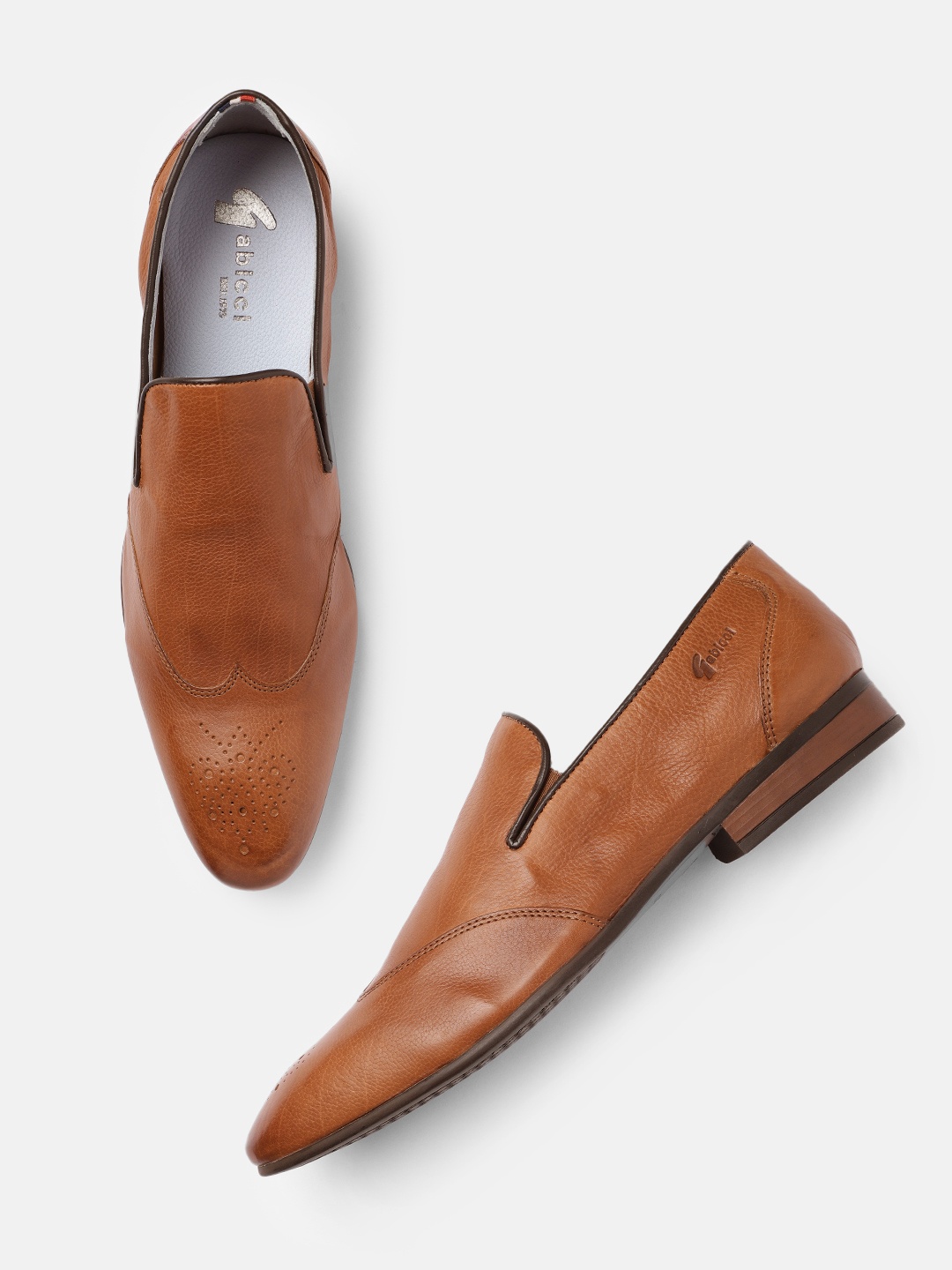 

GABICCI Men Tan Brown Perforations Detail Formal Slip-on Shoes