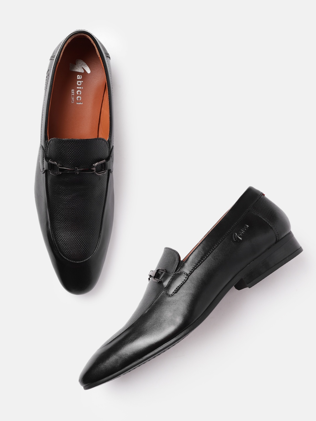 

GABICCI Men Black Textured Formal Horsebit Loafers