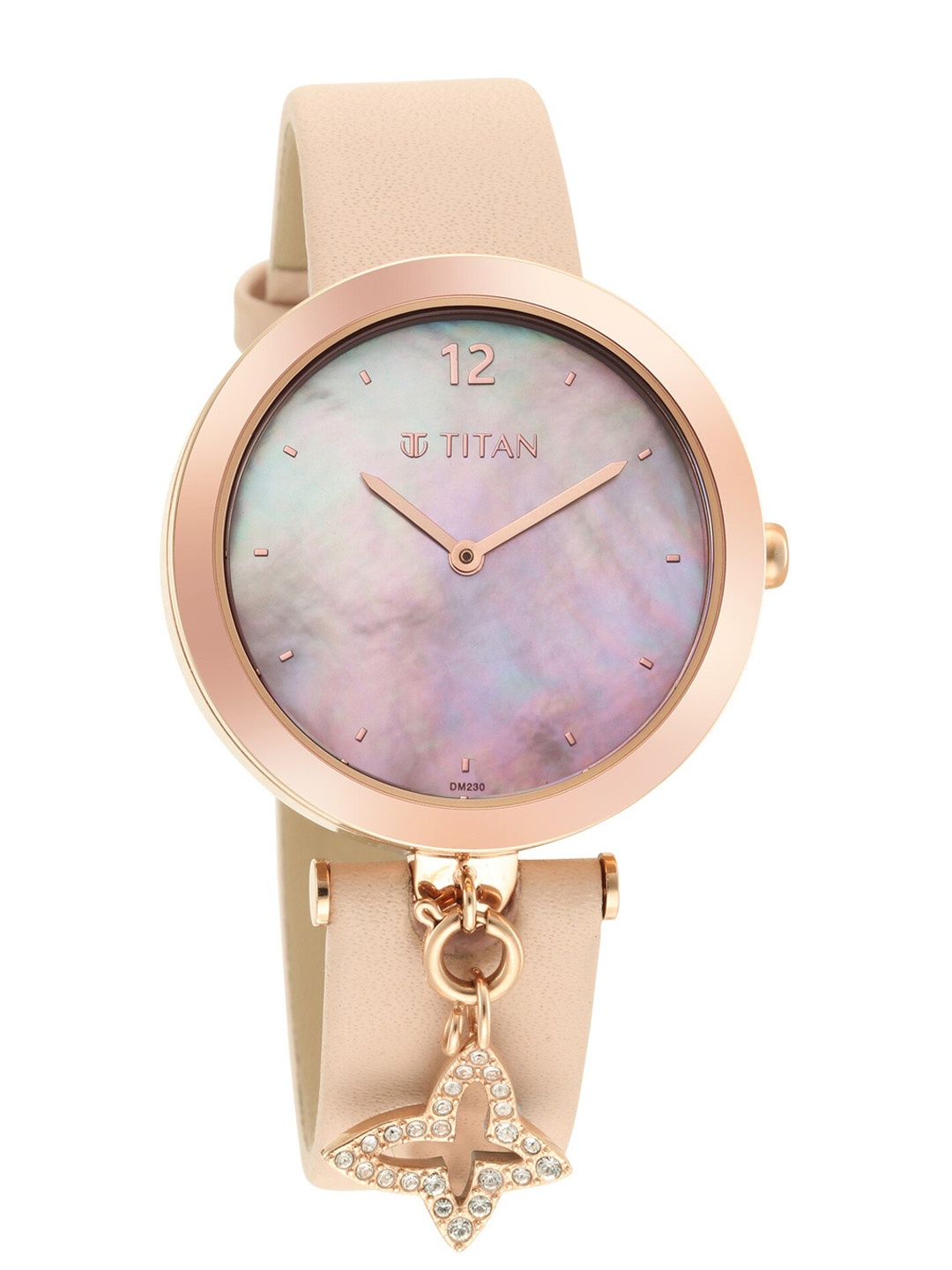 

Titan Women White Mother of Pearl Dial & Beige Leather Bracelet Style Straps Analogue Watch, Rose gold