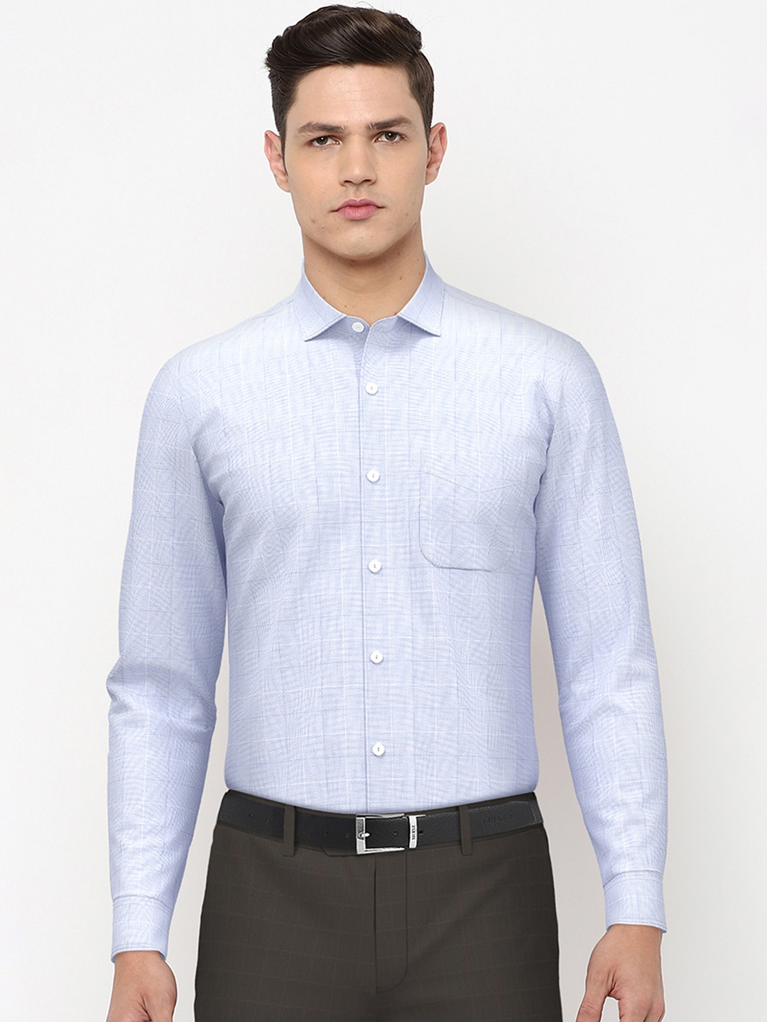 

Peter England Elite Men Blue Cotton Checked Regular Fit Formal Shirt