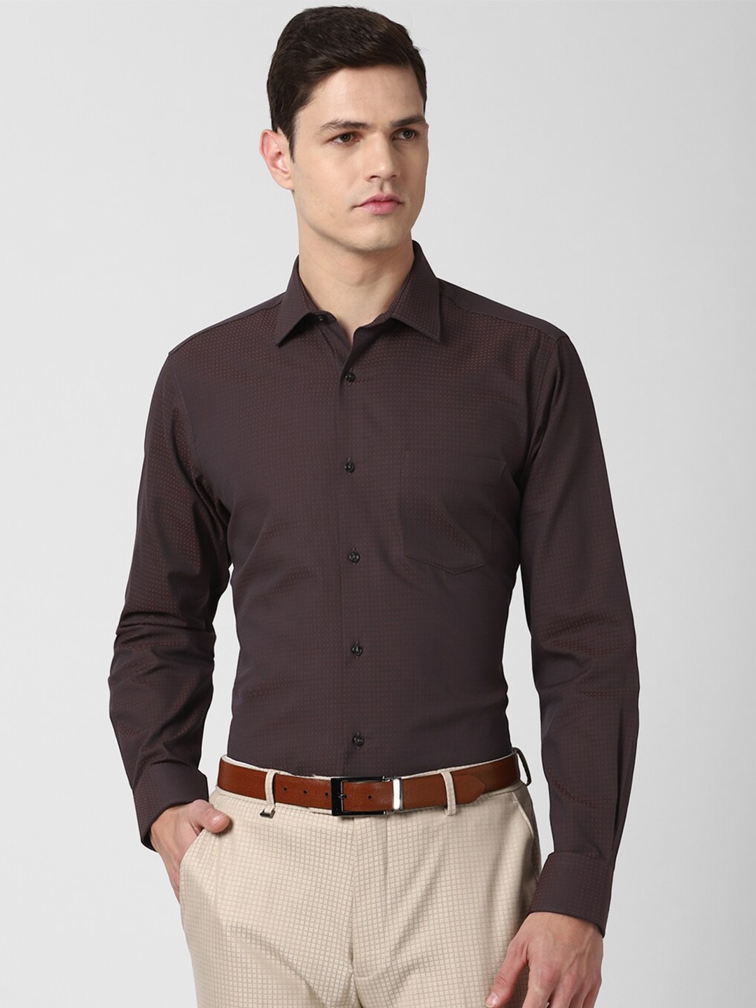 

Van Heusen Men Brown Self Design Formal Shirt