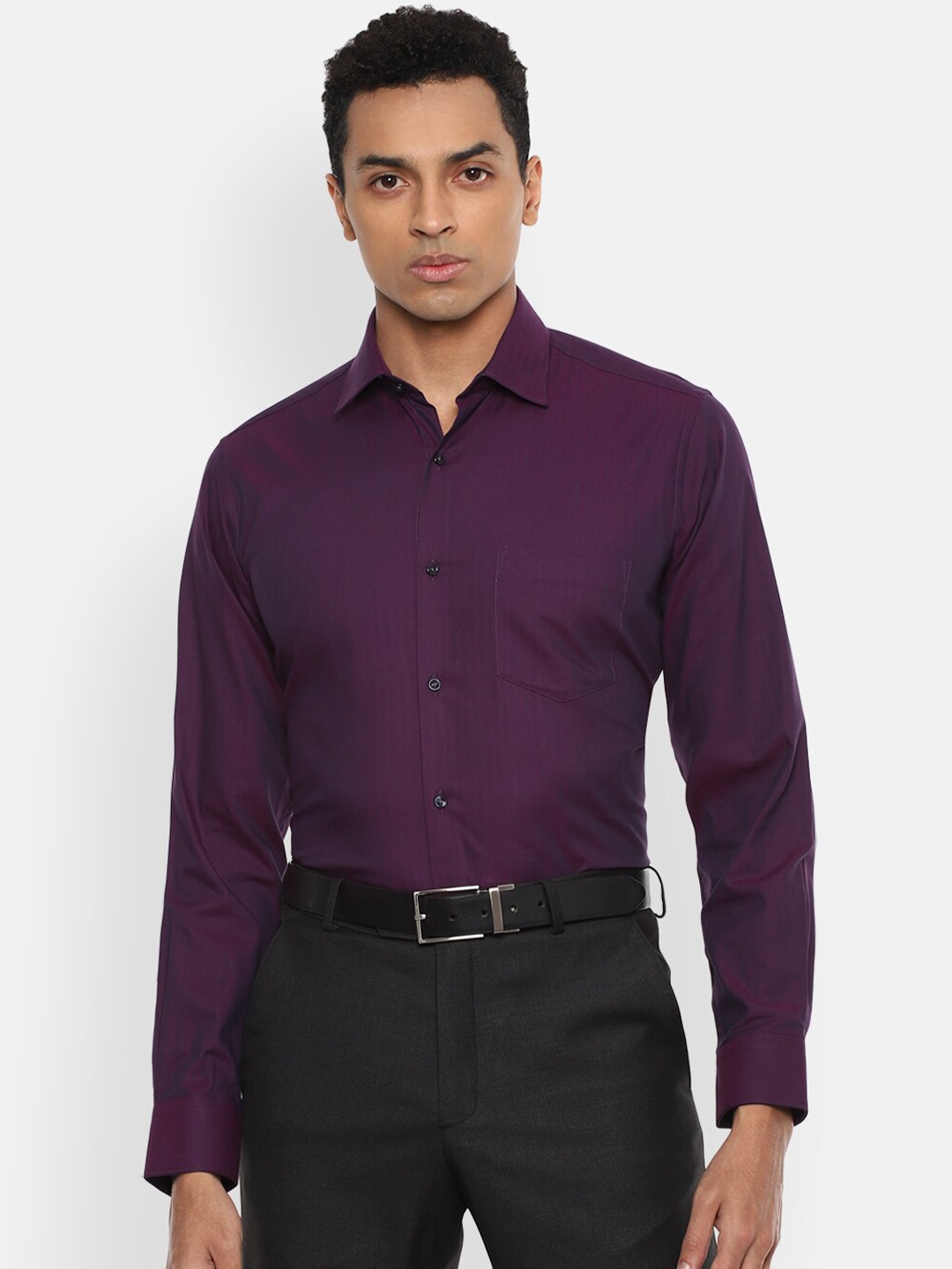 

Van Heusen Men Purple Striped Cotton Formal Shirt