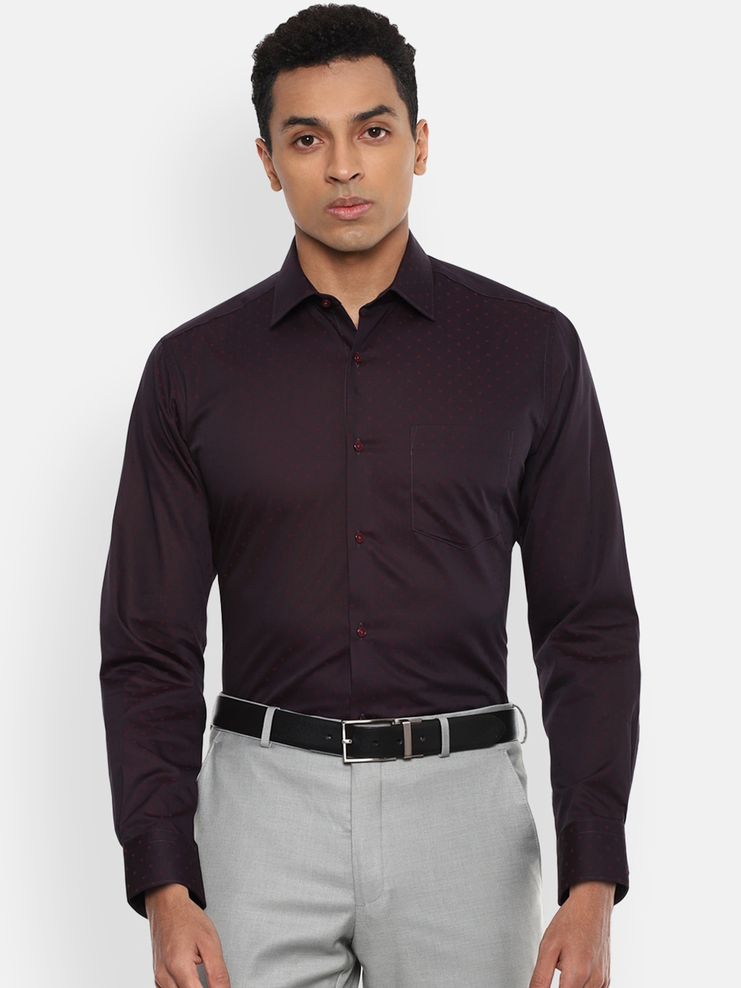 

Van Heusen Men Maroon Cotton Printed Formal Shirt