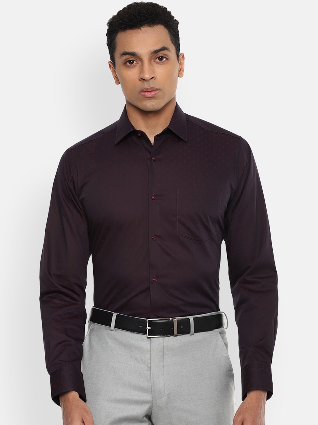 

Van Heusen Men Maroon Cotton Printed Regular Fit Formal Shirt