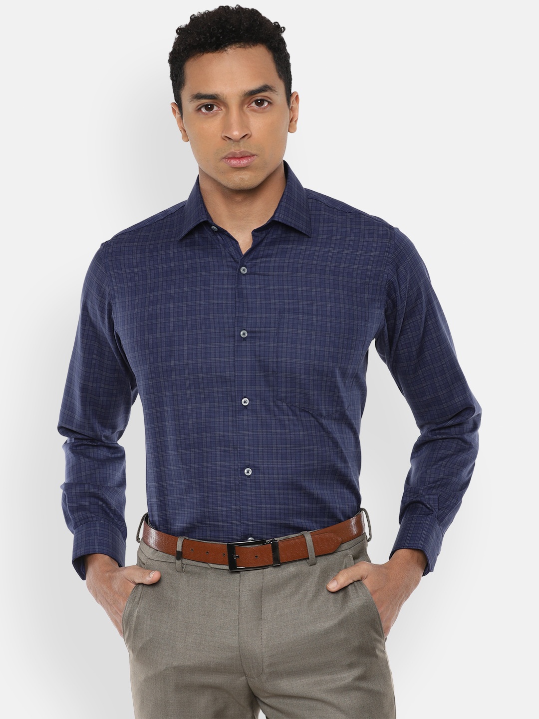 

Van Heusen Men Navy Blue Cotton Checked Regular Fit Formal Shirt