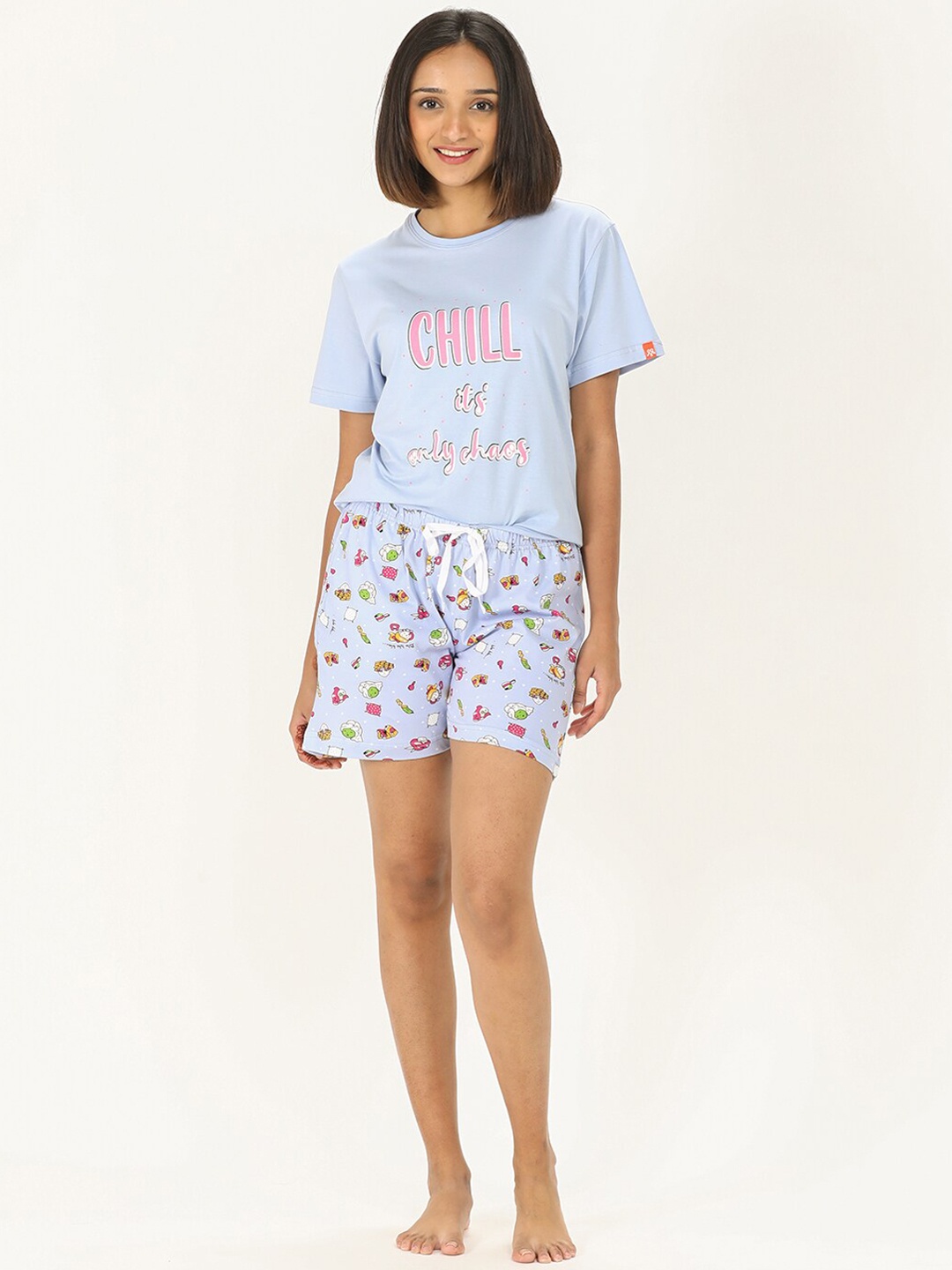 

evolove Women Lavender & Pink Printed Cotton Night suit